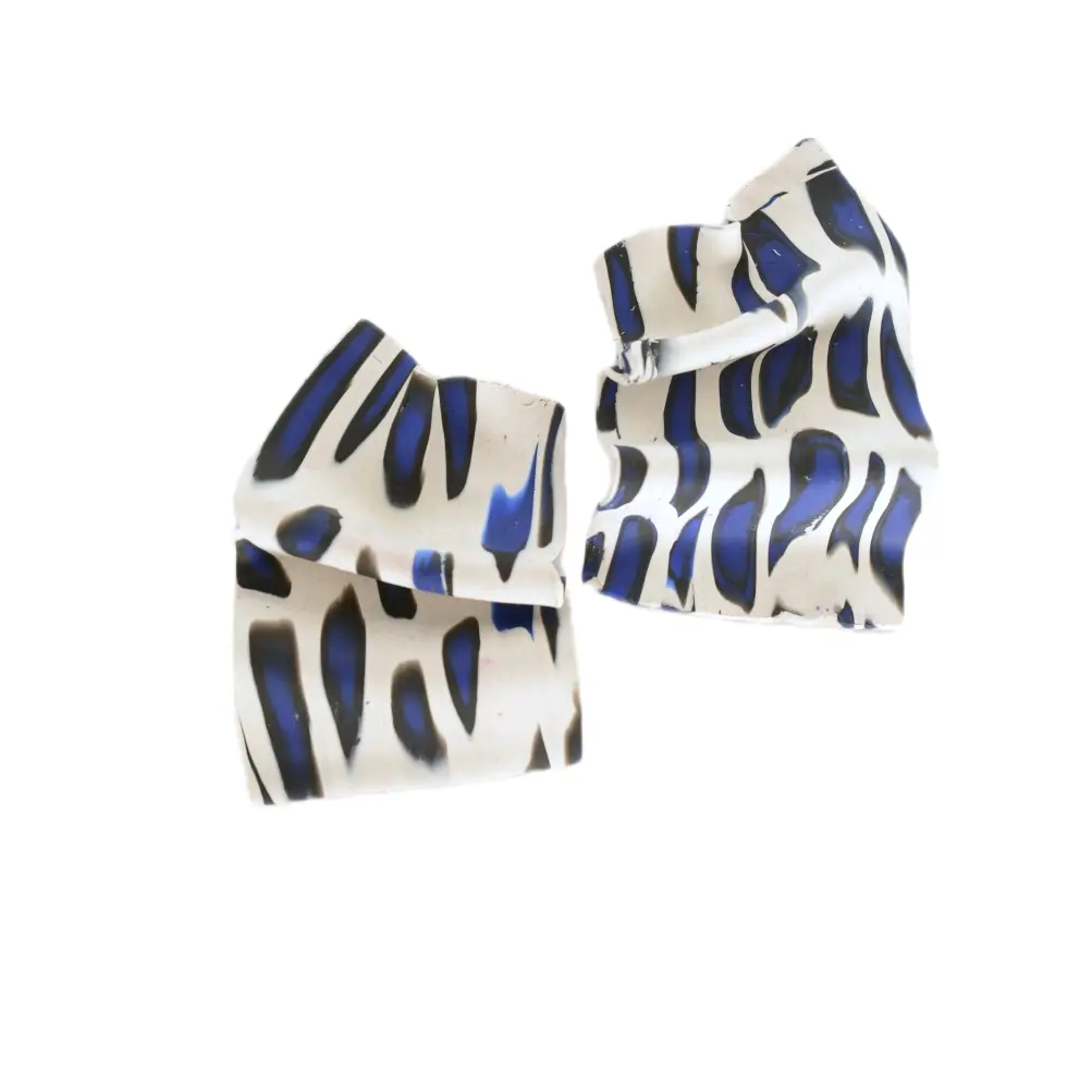 Abstract Multicolored Earrings - Blue, Black, and White Design Polymer Clay Statement Earrings