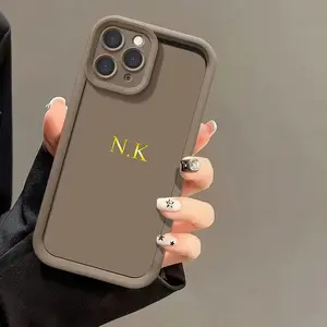 Phone case — Personalized custom initials name letters phone case, compatible with iPhone 17, 16, 15, 14, 13, 12, 11, Pro Max, 14, 15, 16 Plus; 3D gold letters, hot foil embossed luxury Korean INS style; soft TPU shockproof cases/covers; 11, 12, 13, 14, 1