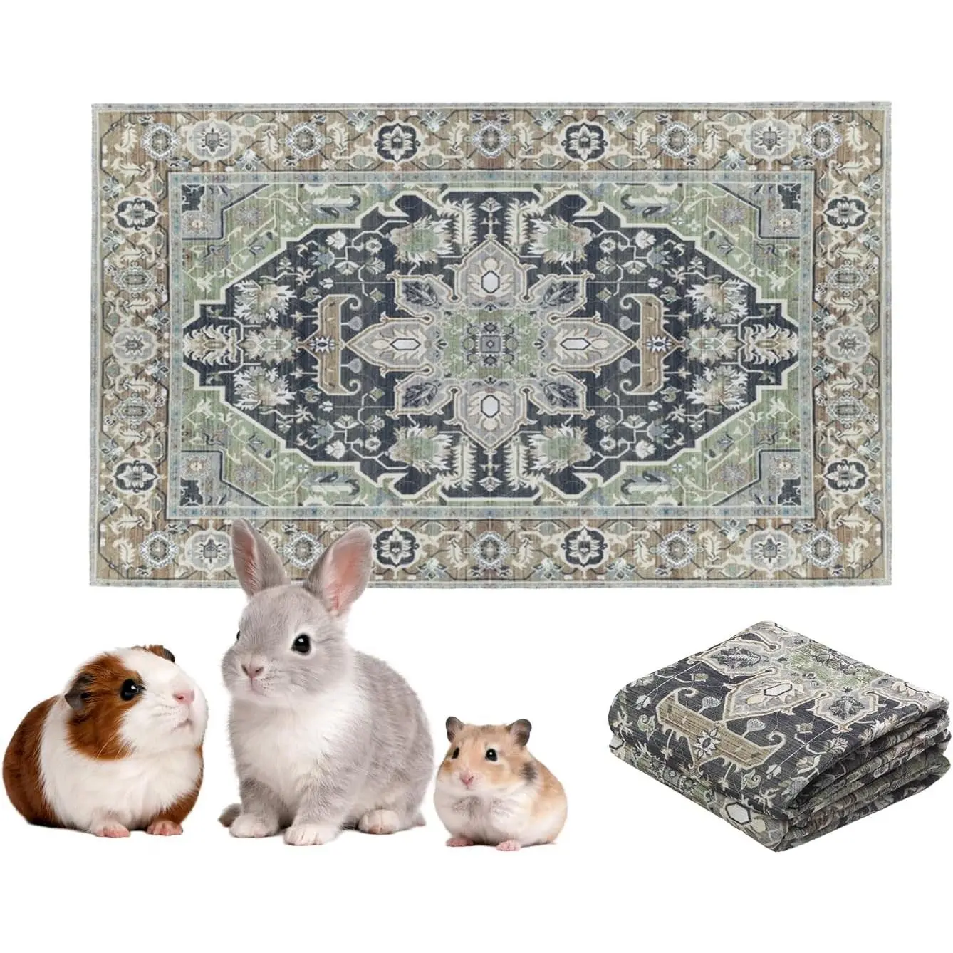 2-Pack Small   Bedding Mats - 16" x 24" Hamster Bedding - Machine Washable Guinea Pig Cage Liners -  Pee Pad for Guinea Pigs,Rabbits & Ferrets (Sage Forest)