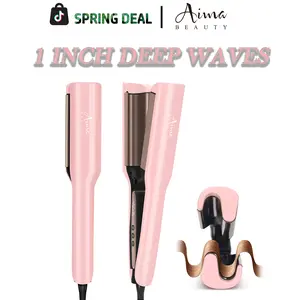 Aima Beauty 1 inch Deep Wave,Hair Crimper for Effortless Beach Waves ,2  Barrel Hair Waver with Adjustable Heat,Dual Voltage & Smart Timer, Hair Styling Tools for Women Female Gift