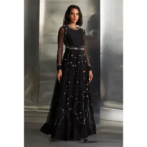 Black colourful mirror anarkali