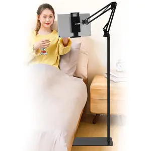 Tablet Floor Stand, Adjustable Universal 360- Rotatable Metal Tablet Holder, Phone Stand for iPad/iPhoneX/iPad Pro or Other 4.7~12.9 Inch-Screen Devices (Black)
