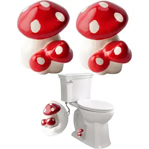 Red Mushroom Toilet Floor Bolt Covers, Ceramic Mushroom Toilet Bolt Caps, Cute Bathroom Decor, Fun Mushroom Themed Gadgets for The Toilet (Red)