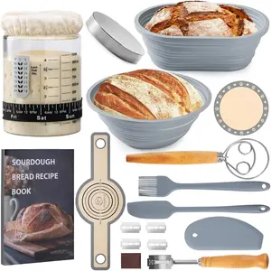 Sourdough Starter Kit, Sourdough Bread Baking Supplies, 40oz Sourdough Starter Jar, 9" Round & 10" Oval Silicone Bread Proofing Baskets Set, Bread baking tools,Silicone bread Sling