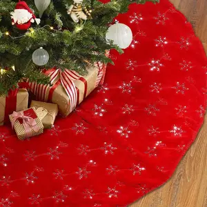 48 Inches Large Red High-End Soft Faux Fur Christmas Tree Skirt for Indoor Outdoor Christmas Decorations