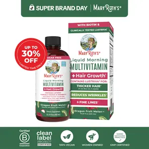 MaryRuth's Liquid Multivitamin +  Hair Growth - Clinically Tested Lustriva for Thicker Hair in Women - Improve Facial Wrinkles - Vegan - 15.22 Fl Oz