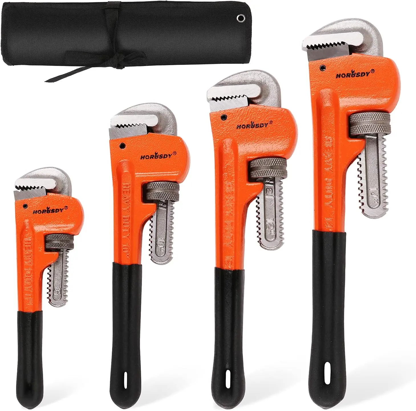 HORUSDY 4 Pack Heavy Duty Pipe Wrench Set – Adjustable 8", 10", 12" & 14" Plumbing Wrenches