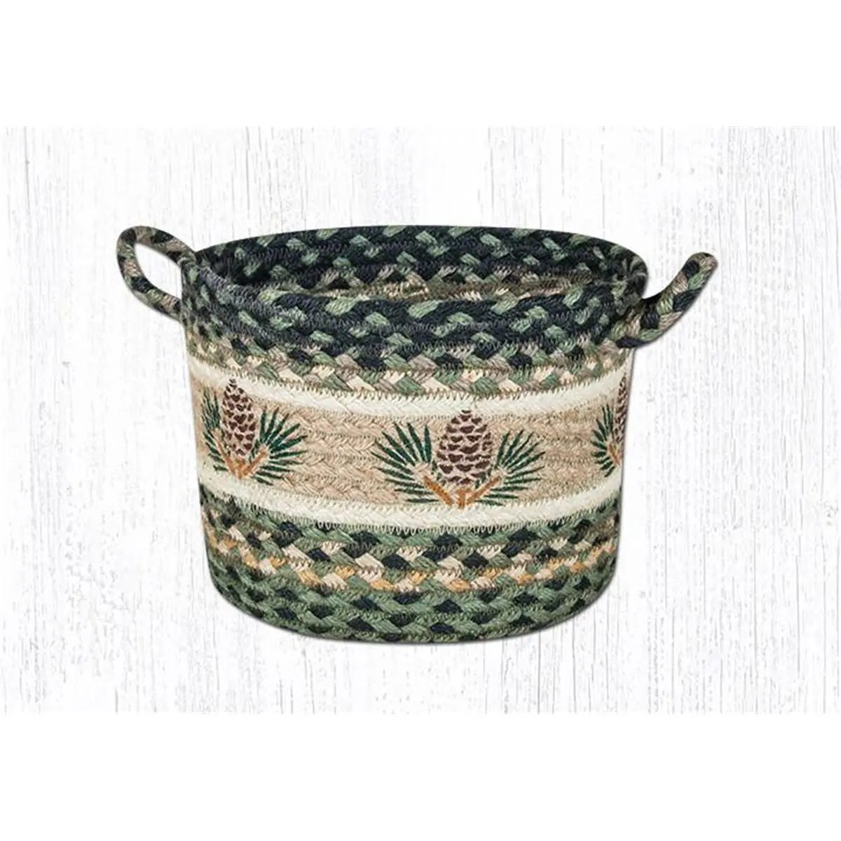 212 MAIN Medium Durable Braided Natural Jute Fiber Basket - Hand-Stenciled Pinecone Design, 13x9 in. Utility Storage Basket for Supplies, Home Organizers