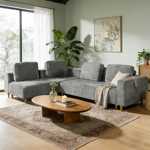 2-Piece 109" L-Shape Convertible Sectional Sofa Couch with Wood Legs, Gray Fabric Upholstered Living Room Furniture Set, Modern L-Shaped Couch for Apartment, Family Room, Easy Assembly, Living Room Furniture for Apartment, Lounge, Family Room