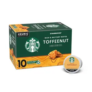 Starbucks Toffeenut Flavored Coffee K-Cup Pods 100% Arabica Medium Roast Rich Butter Toffee Flavor 10 Count Box for Keurig Brewers