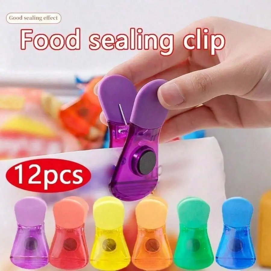 12-Piece Extra Wide Magnetic Food Sealing Clips - Multi-Colored, Heavy-Duty Construction, Ideal for Potato Chip Storage, Kitchen Essential Gadget (12 items)