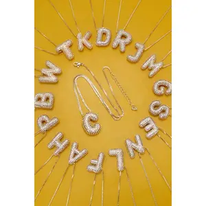 Initial Pave Bubble Necklace