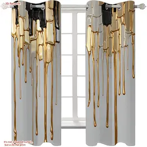 2D Flat, 2pcs, 2D Flat Print, Semi-opaque Semi-transparent Perforated Curtains, Abstract Art Golden Stream CurtainUsed for Home Decoration in Bedrooms, Living Rooms, Kitchens, Cafes, and Study Rooms., 2D Flat