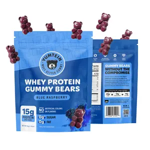 Yumtein Protein Gummy Bears - 15g Protein, 0g Sugar, 0g Fat - Halal Beef Gelatin - Natural Colors - Blue Raspberry (170 Cal)