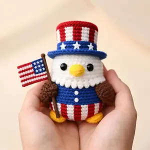 Crocheted stuffed eagle, patriotic amigurumi doll, Independence Day decorations