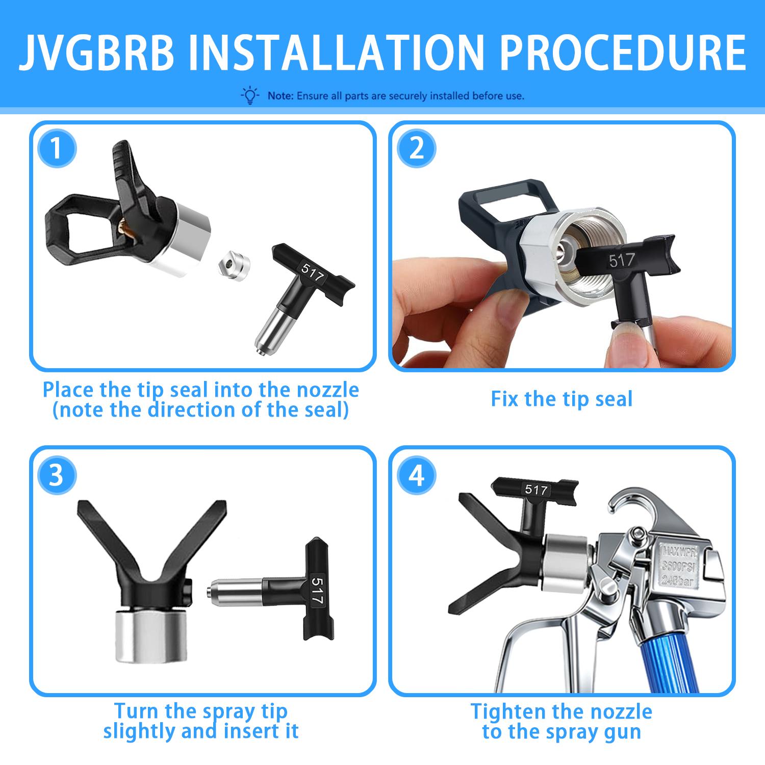 JVGBRB 17Pcs Metal Airless Paint Sprayer Gun Full Kit for DIY Hardware Accessories - 3600PSI Airless Gun, 32Ft High Pressure Hose, 5Pcs Reversible Tips, 2Pcs Extension Rod, 5Pcs Filters, 2Pcs Nozzle Seat, 1pcs 1/4-inch Double-ended Male Thread Nipple, Alu