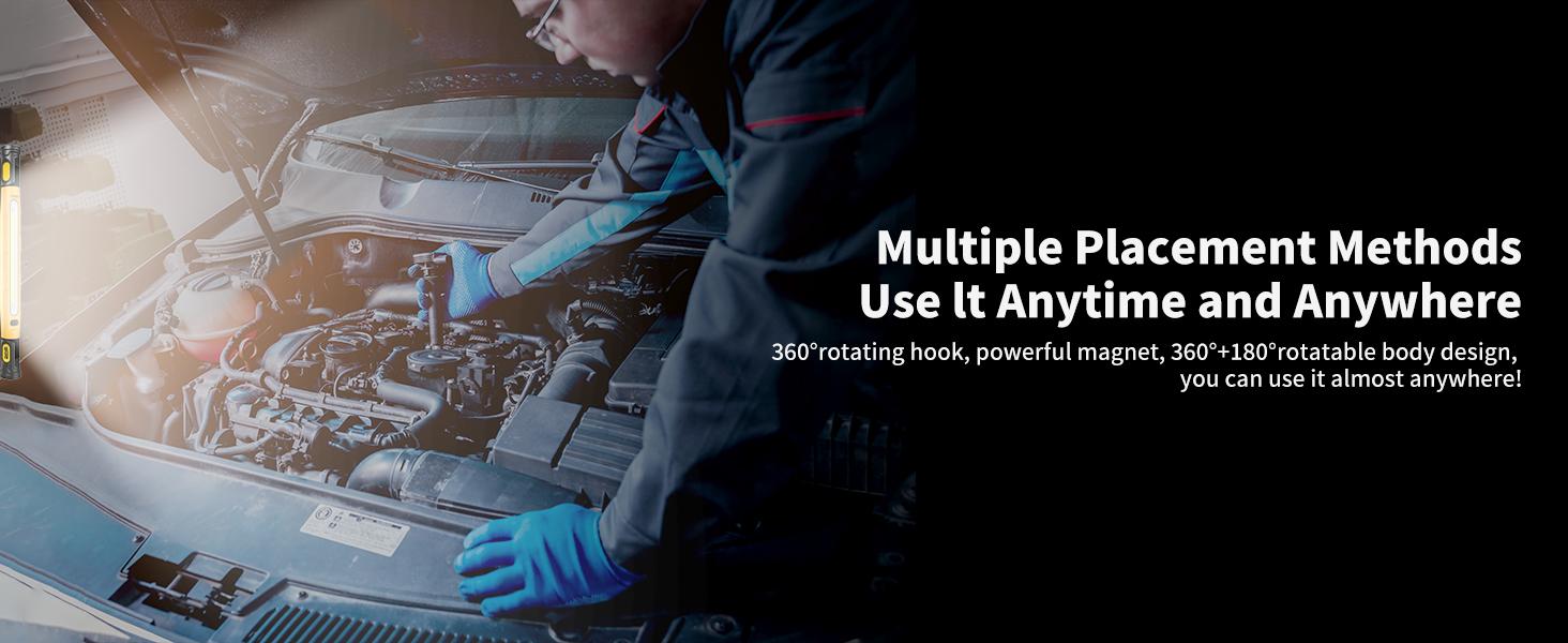 2 PCS Under Hood Work Light Bar, 3000LM LED Magnetic Light Bar with Hooks, 5200mAh Cordless Rechargeable Hood Light, Single Pack, Ideal for Mechanic, Car Repair & Garage Use