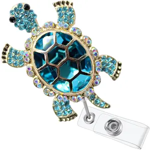 Cute Turtle Keychain Badge Reel Medical Badge Holder with Rhinestones Badge Decoration Retractable ID Card Holders for Nurse Teacher Worker Work Accessories