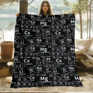 1pc Periodic Table Elements Printed Flannel Blanket - Soft & Warm 280GSM All-Season Bedspread, 3 Sizes (30x40in/50x60in/60x80in) - Chemistry-Themed Family, Birthday Mother's Day Size