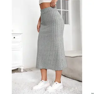 tiktokEssnceHighWaistSplitThighRibbedKnitSkirt
