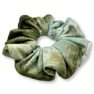 Dark Sage Green Tie Dye Ribbed Scrunchie