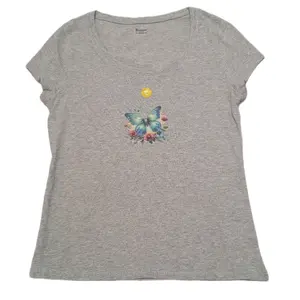 Women's Casual T-Shirt with Butterfly Design, Short Sleeve, Round Neck, Fitted Style, Summer Wear