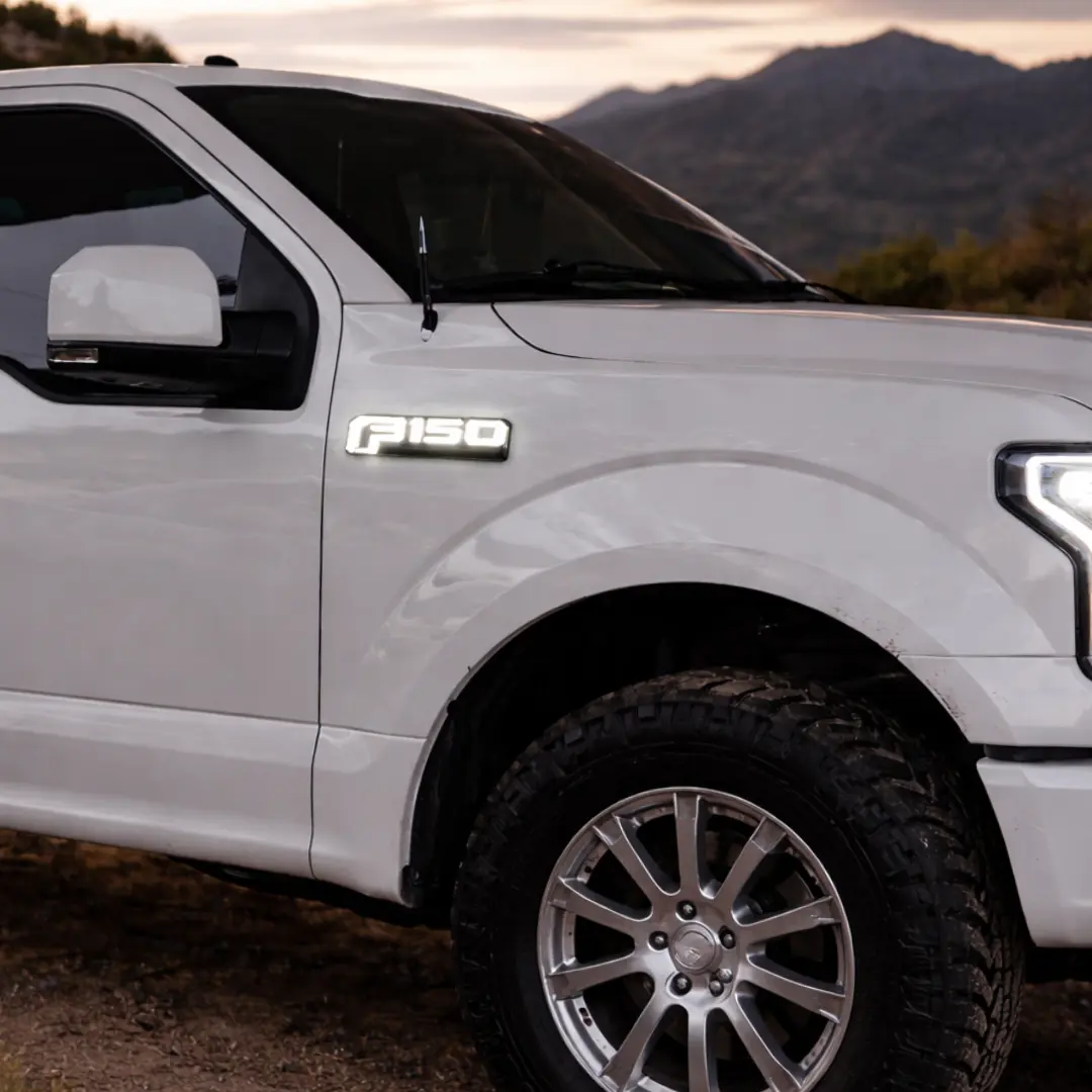 Ford F-150 LED Fender Emblems - 2015-2020 Model, Black Housing, Crisp White LED, 2-Pc Kit for Driver & Passenger Side Fenders, Direct Replacement with Clean Wiring, Built To Last