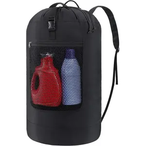 Laundry Backpack Large 75L - Duty Laundry Bag with Shoulder Straps, Collapsible Hamper for College Dorm, Travel, Laundromat, Apartment, Black