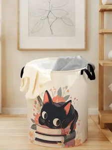 Cat Print Laundry Basket with Handle, Durable Foldable Clothes Storage Bin, Large Capacity Toy Organizer for All Seasons