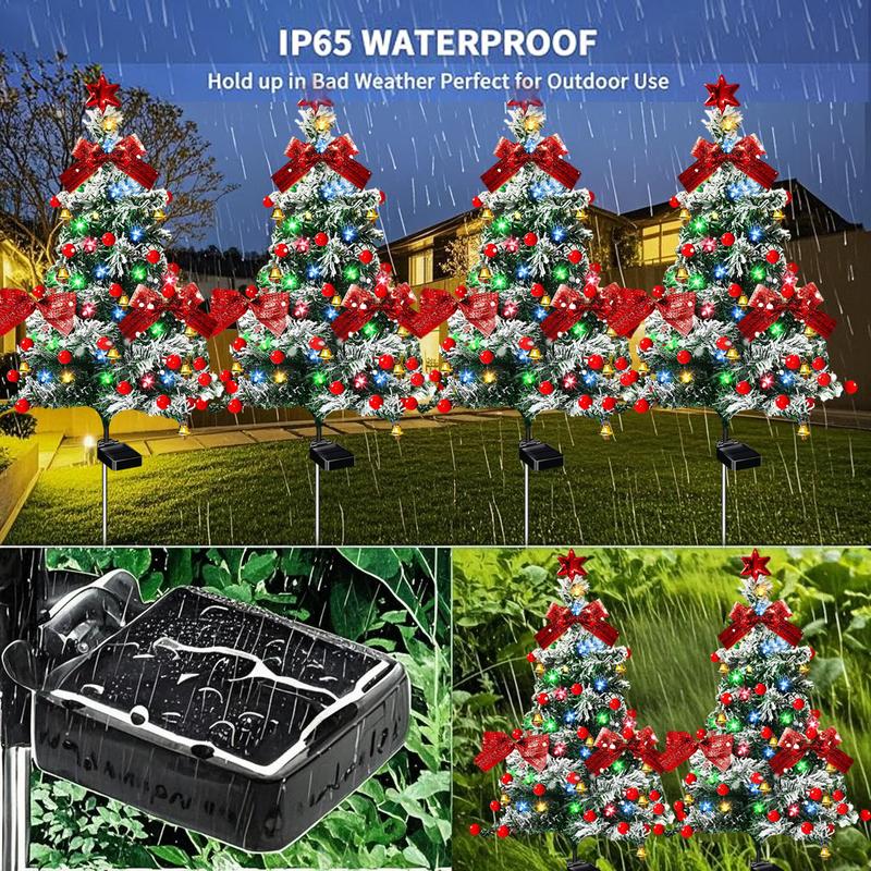 4-Pack solar Christmas tree lights for outdoor decoration, waterproof, small solar Christmas tree path lights, solar garden decorative pole lights, courtyard decoration with snow style, suitable for paths, lawns and terraces 4-Pack solar Christmas tree lights for outdoor decoration, waterproof, small solar Christmas tree path lights, solar garden decorative pole lights, courtyard decoration with snow style, suitable for paths, lawns and terraces