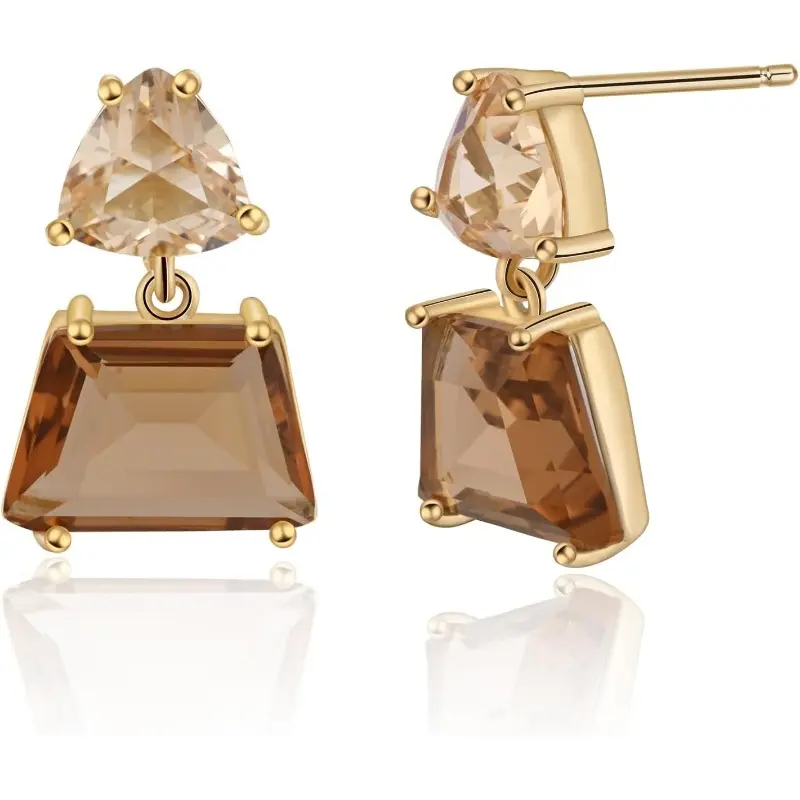Women's Brown Crystal Amber Geometric Triangle Dangle Earrings - Hypoallergenic Artistic Fashion Costume Jewelry for Women, Artistic Earrings