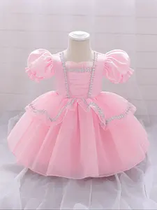 Pink Baby Girl Clothes Infant Christening Cocktail Toddler Baptism Pageant Birthday Party Ball Gown Princess Dress for all Season 6 Months to 3 Years