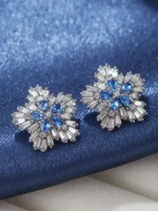 Elegant Blue Cubic Zirconia Stud Earrings, Halo Cubic Zirconia, Women's Festival Party Wedding Fashion Jewelry Accessories, Stylish and Trendy Ear Cuffs
