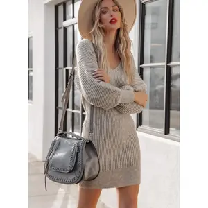 Womens Sweater Dress Long Sleeve V Neck Sexy Bodycon Mini Dress  Knit Cute Pullover Dresses