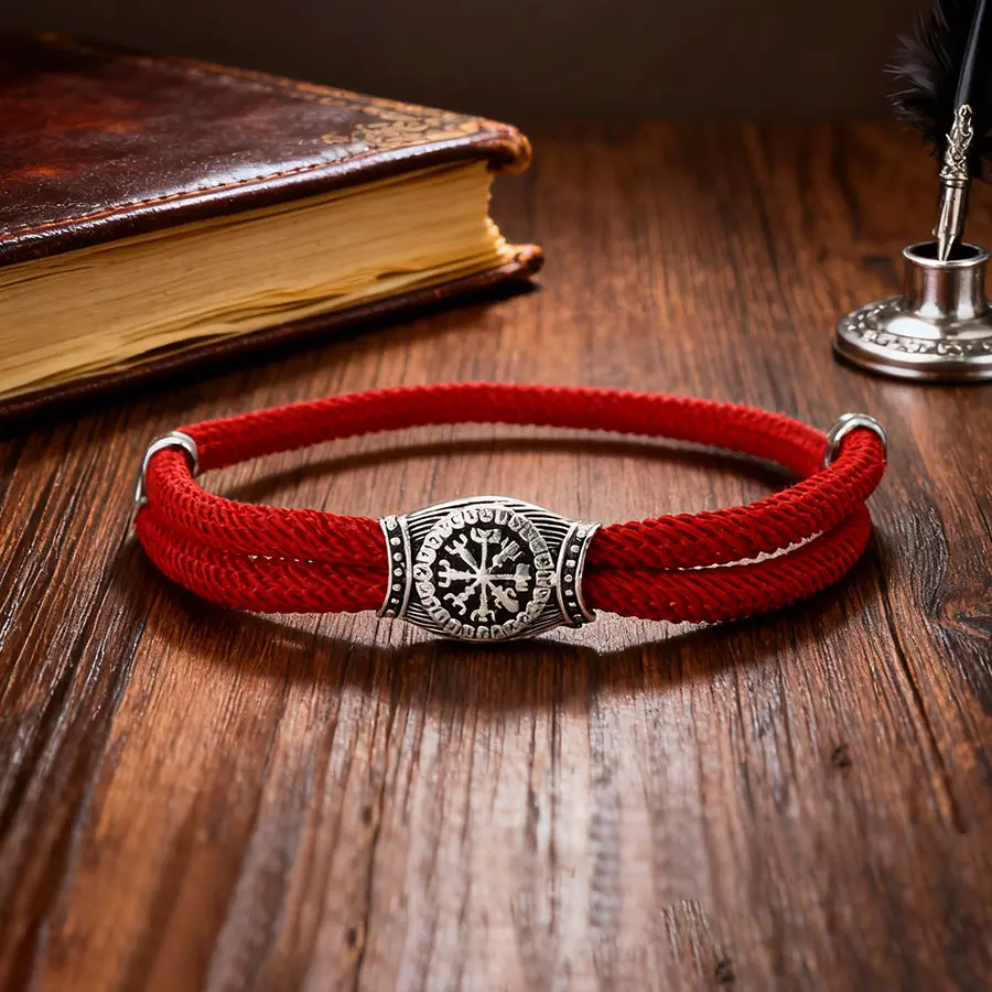 4mm Viking Compass Rope Bracelet for Men Sliding Adjustable Braided Cord Wristband Stylish Gift Retro Nordic Accessory
