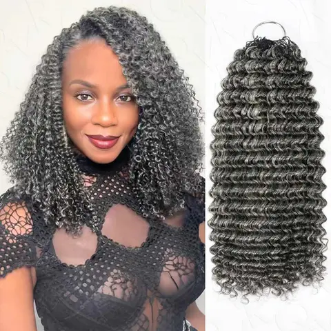 QVR Salt Pepper Crochet Hair Small Kinky Curly Machine Made Feather Human Hair Extension