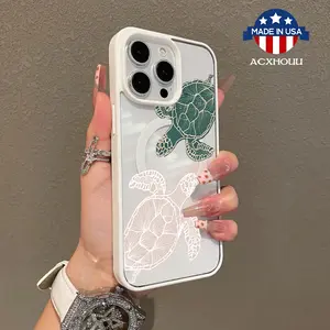 Trendy Magnetic Case for iPhone11/12/13/14/15/16/promax Simple Turtle Illustration MagSafe Ready, Ultra Thin & Shockproof | Cute Pick for Girls