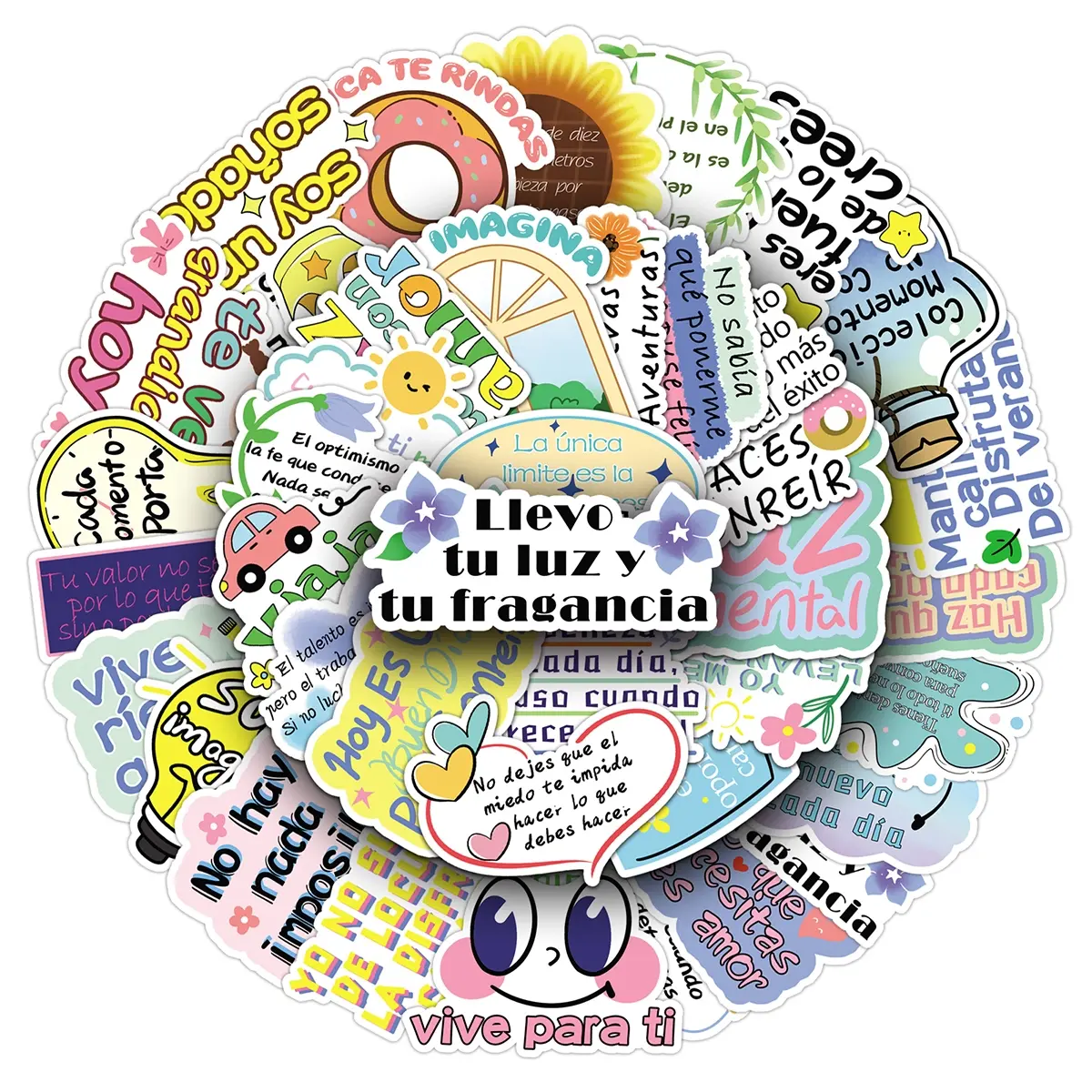 100 pcs two sets of repetitive original inspirational Spanish stickers cartoon personality slogan text creative pencil box stickers
