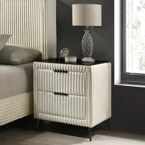 Mavela Wide Wale Corduroy Upholstery Nightstand Cream
