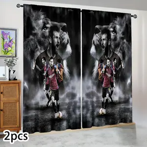 Semi-blackout curtains, featuring a Messi and lion dancing football motif, suitable for bedrooms/living rooms/kitchens/hotels/gazing, celebrity-themed decorations, fan celebrations, holiday gifts, and birthday presents. Window curtain