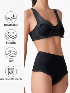 5-Pack Women’s High Waist Butt Lifting Cotton Briefs, Lace Trim, Soft Breathable Plus Size Mixed Colors