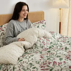 Reversible Duvet Cover Set, 3-Piece Botanical Floral Bedding Set, Prewashed Extra Soft & Breathable Comforter Cover with Zipper & 8 Ties for All-Season & Valentine's Day, Washable Covers
