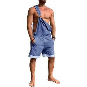 PASLTER Mens Denim Bib Overall Shorts Loose Fit Summer Walk Shorts Above Knee Length Shortalls Jumpsuit Rompers Menswear Formal