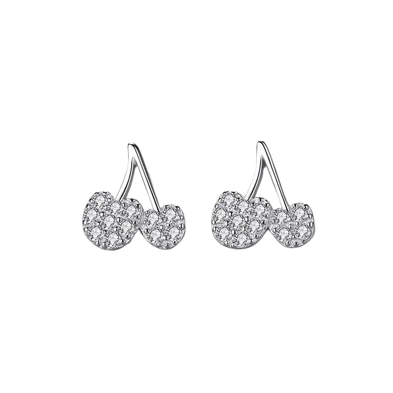Cherry Crystal Stud Earrings — Sterling Silver Red Accent