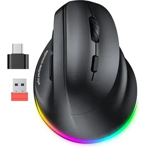 P-MUW013      Ergonomic Mouse, Wireless Vertical Mouse RGB Backlit Rechargeable Mice for Bluetooth(5.2 + 3.0) & USB-A with USB-C Adapter 4 Adjustable DPI for Mac/Windows/Andriod/PC/Tablet/iPad Black