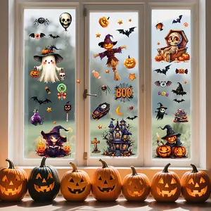 10 Sheets 3D Halloween Window Clings Set, Reusable PVC Stickers with Castle, Bat, Witch, Pumpkin Designs, 7.87x11.81 Inches