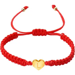 Heart Initial Red Bracelets 26 Letters Initial Charms Bracelet for Women Gifts  Rope Braided Adjustable  for Mom Daughter Birthday