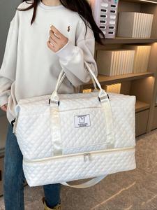 letter patched design large capacity durable travel bag, lightweight portable folding duffel bag, multi-function dry & wet separation bag for travel luggage, everyday bags