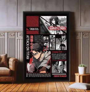 Eren Yeager Anime Poster, High Quality Canvas Print, Japanese Anime TV Series Poster Prints, Wall Aesthetic Decor, Attack on Titan Poster
