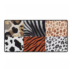 Animal Print Patchwork Desk Mat — Large Mouse Pad with Zebra, Tiger, Leopard & Giraffe Patterns